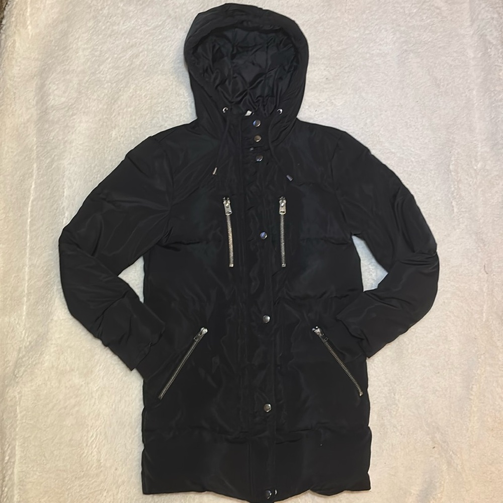 Topshop Puffer Hoodie Black Size 4 Coat